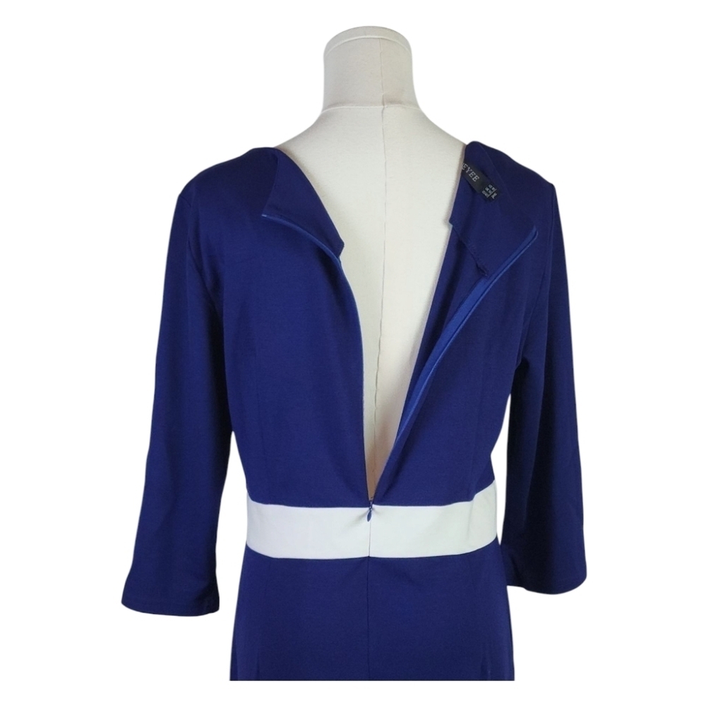 HOMEYEE Navy White Colorblock Pencil Sheath Dress XL Office Cocktail - Picture 6 of 9